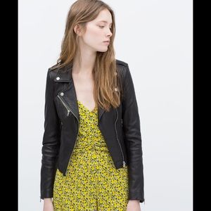 Zara Leather Jacket With Ribbed Sides